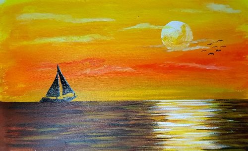 Lorna, sunset sailing, acrylic.